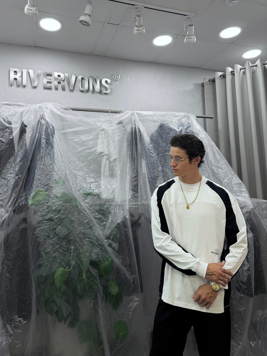 Contrast long sleeve washed White