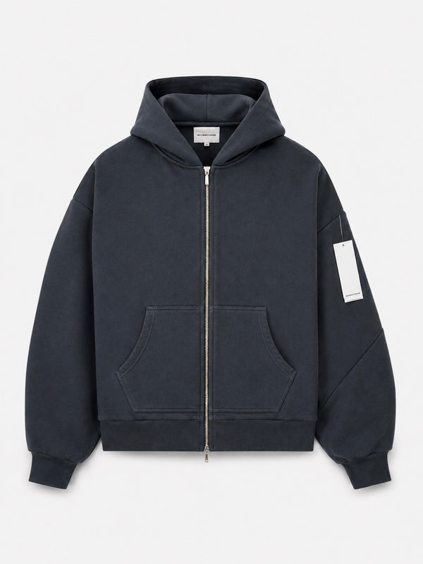 Zip Hoodie - Washed Grey